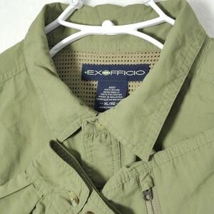 EXOFFICIO Button Shirt‎ Men's XL Green Vented Long Sleeve Zip Pocket Performance